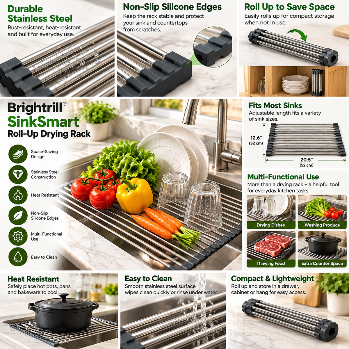 Brightrill® SinkSmart Roll-Up Drying Rack