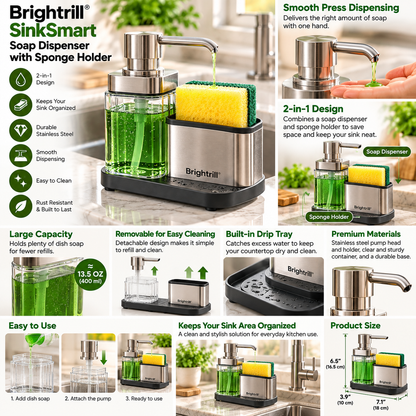 Brightrill® SinkSmart Soap Dispenser with Sponge Holder