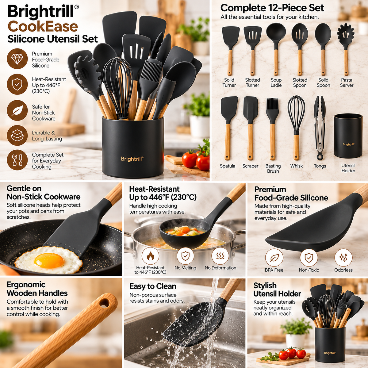 Brightrill® CookEase Silicone Utensil Set