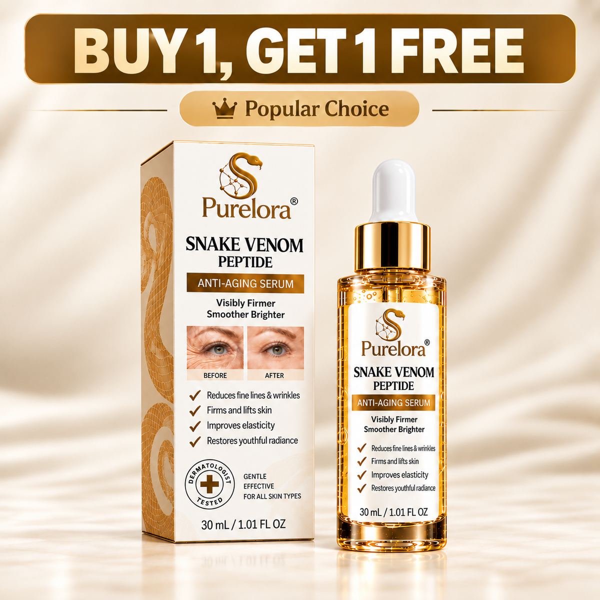 🔥 LAST DAY: 80% OFF |Purelora® Snake Venom Peptide Renewal Serum – Firming, Fine Lines & Visible Marks Care