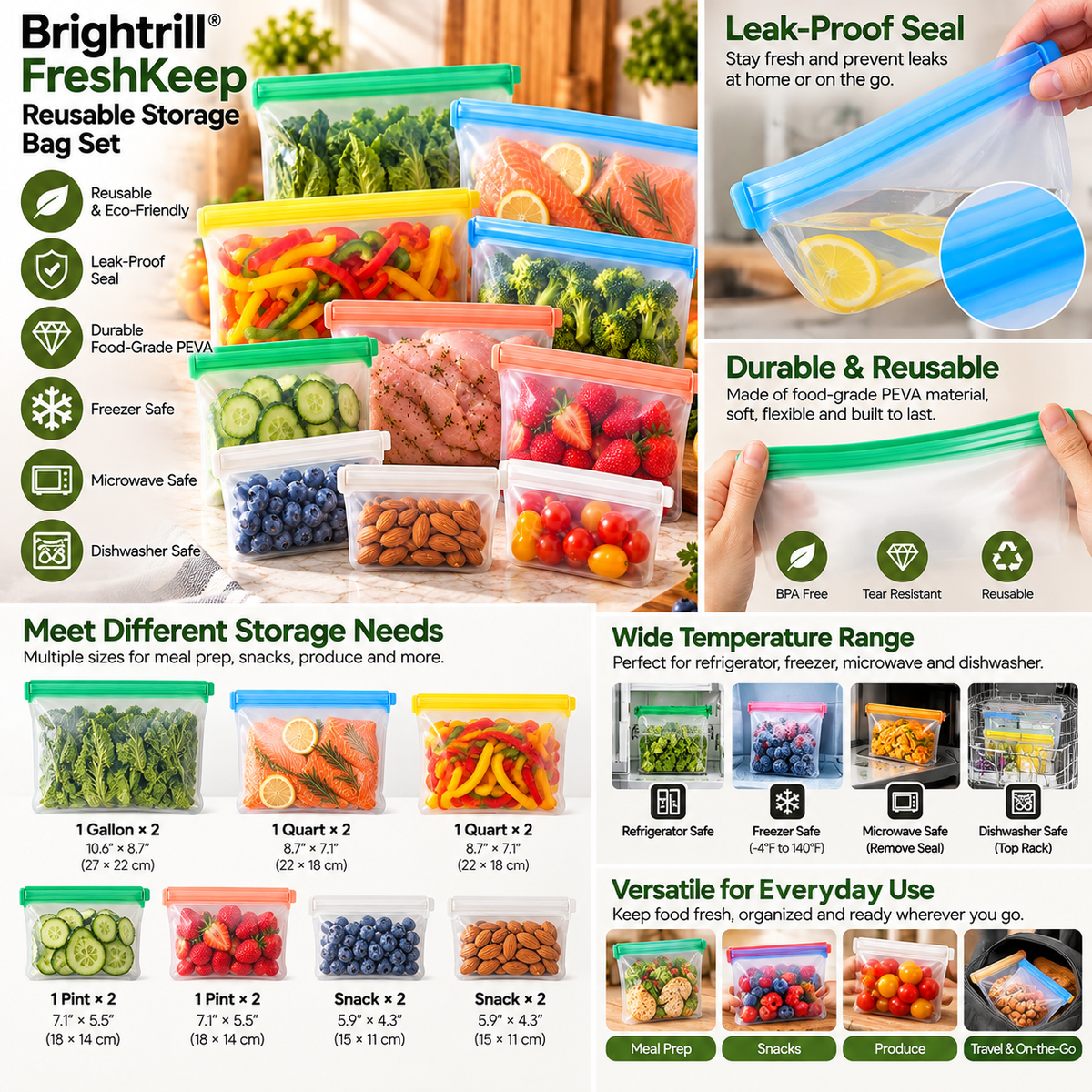 Brightrill® FreshKeep Reusable Storage Bag Set